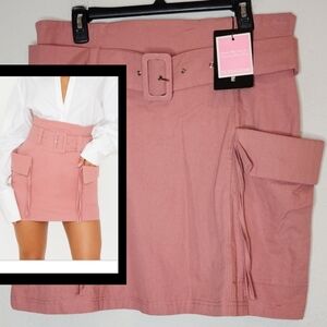NWT Prettylittlething Pink Cargo Pocket Belted Mini Skirt Size 12